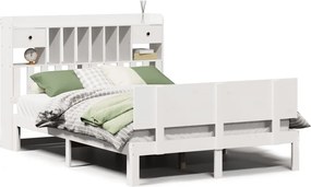 vidaXL Pat cu bibliotecă fără saltea, alb, 150x200 cm, lemn masiv pin