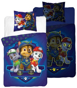 Lenjerie de pat luminoasa PAW PATROL Team logo albastra Dimensiune lenjerie de pat: 70 x 80 cm | 140 x 200 cm