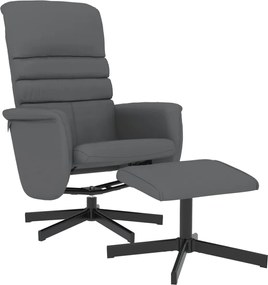 vidaXL Fotoliu rabatabil cu taburet, gri, piele ecologică