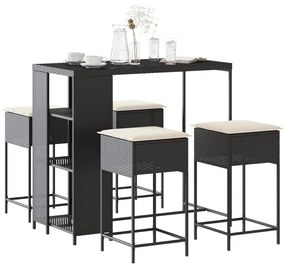 3261493 vidaXL Set mobilier bar de grădină cu perne, 5 piese, negru, poliratan