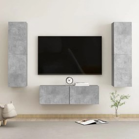 3079079 vidaXL Set de dulapuri TV, 3 piese, gri beton, lemn prelucrat