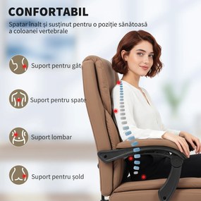 Scaun de birou ergonomic HOMCOM reclinabil 140° cu reposapiede și pernă, scaun de birou din piele ecologică anti-zgârieturi, ușor de curățat, brațe îmbunătățite, pivotant și reglabil pe înălțime, maro | Aosom Romania