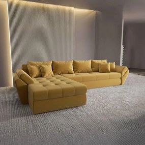 Colțar extensibil dumonde cu ladă de depozitare si sezut confortabil din spuma high-density, Loana XL Royal Mustar 335x185 cm