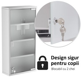 Dulap medicamente cu 4 rafturi HOMCOM, 30x12x60cm | Aosom Romania
