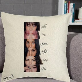 Perna Personalizata K-pop KATSEYE Semnaturi fara Foto, 40x40 cm, Ecru, Husa Detasabila, Perna Inclusa, BEKZ®