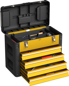 HOMCOM Cutie pentru scule cu 4 sertare, cufăr din oțel termolacat cu tavă detașabilă, 49,7x25,3x40,7 cm, galben | Aosom Romania