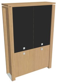 Dulap înalt Verno+ 140 x 46 x 210 cm, uși combinate, stejar deschis / negru
