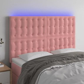 3122911 vidaXL Tăblie de pat cu LED, roz, 144x5x118/128 cm, catifea