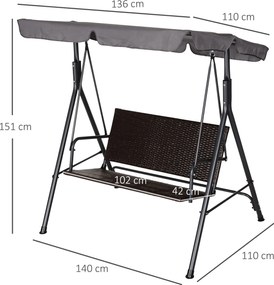 Outsunny Balansoar Hollywood, Balansoar de Grădină cu Baldachin, Acoperiș Reglabil, Negru + Maro + Gri | Aosom Romania