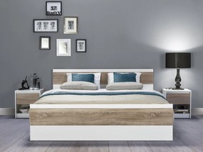 Pat matrimonial 160 cm Wanta 03 (Alb + stejar sonoma). 1068249