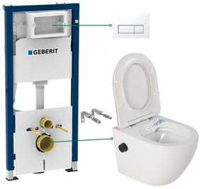 Set vas wc suspendat cu functie bideu si baterie negru mat Foglia Oslo, rezervor wc incastrat si clapeta alb alpin, Geberit Delta 51