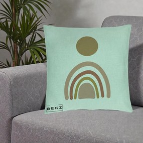 Perna Decorativa Boho Rainbow Sun, 40x40 cm, Verde Menta, Husa Detasabila, Perna Inclusa, BEKZ®