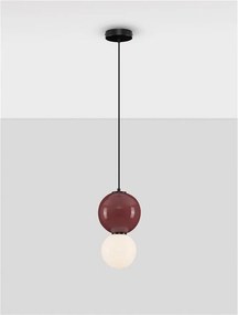 Pendul LED decorativ portelan bordeaux, sticla alb, NOESIS