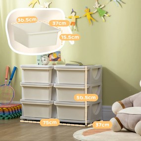 HOMCOM Comodă cu 6 Sertare pentru Copii 3-6 Ani cu Margini Rotunjite, din PP Crem, 75x37x56.5 cm | Aosom Romania
