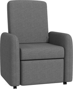 HOMCOM Fotoliu Reglabil Manual cu Suport pentru Picioare și 4 Rotile Tapițat cu Material Textil, 76x78,5x102 cm, Gri | Aosom Romania