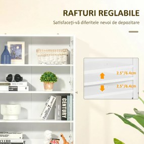 HOMCOM Mobilier de Bibliotecă cu 2 Dulapuri, Rafturi și Uși din Sticlă Alb | Aosom Romania