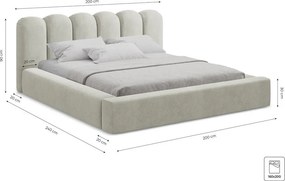 Pat matrimonial crem tapițat cu spațiu de depozitare cu somieră 160x200 cm Mano – Makamii