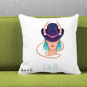Perna Personalizata Zodie Taur, 40x40 cm, Alba Mata, Husa Detasabila, Perna Inclusa, BEKZ®