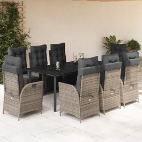 3213433 vidaXL Set mobilier grădină cu perne, 9 piese, gri, poliratan