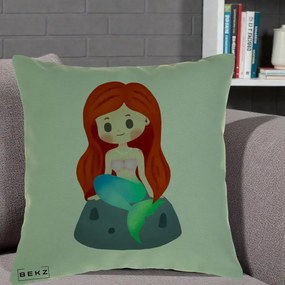 Perna Personalizata Sirena Kawaii Roscat, 40x40 cm, Verde, Husa Detasabila, Perna Inclusa, BEKZ®