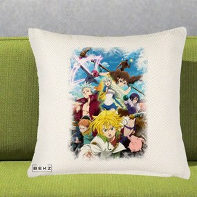 Perna Personalizata Nanatsu no Taizai Cele Sapte Pacate Mortale Anime, 40x40 cm, Crem Reliefat, Husa Detasabila, Perna Inclusa, BEKZ®