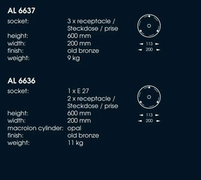 Stalp cu 3 prize din fier forjat pentru exterior AL6637