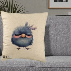 Perna Decorativa Pui Adormit Albastru, 40x40 cm, Bej, Husa Detasabila, Perna Inclusa, BEKZ®