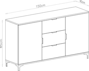 Mazzoni Comodă LANA K-150S Nuc Elegant - DULAP VERTICAL CU 2 UȘI CU SERTARE