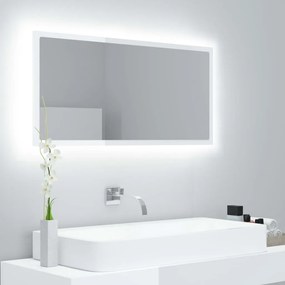 804937 vidaXL Oglindă de baie cu LED, alb extralucios, 90x8,5x37 cm, acril