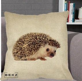 Perna Decorativa Arici Fotorealist, 40x40 cm, Crem, Husa Detasabila, Perna Inclusa, BEKZ®