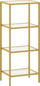 HOMCOM Unitate de Rafturi cu 4 Nivele, Raft de Sticlă, Raft de Stocare Vertical pentru Sufragerie, Birou Acasă, Dormitor, Baie, Tonuri de Aur | Aosom Romania