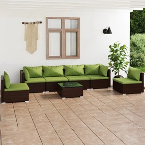 3102220 vidaXL Set mobilier de grădină cu perne, 7 piese, maro, poliratan