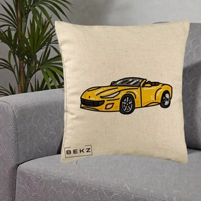 Perna Personalizata Masina Cabriolet Galbena Grafic, 40x40 cm, Bej, Husa Detasabila, Perna Inclusa, BEKZ®