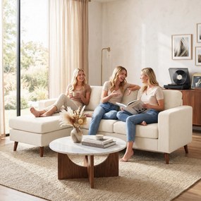 HOMCOM Canapea colțar 192 cm în formă de L, canapea 3 locuri cu chaise-longue reversibilă, aspect cord, pentru spații mici, alb crem | Aosom Romania