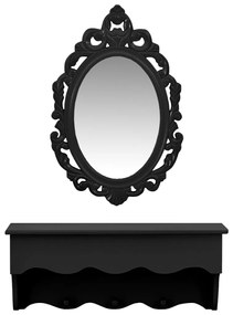 Set raft perete pentru chei bijuterii cu oglinda carlige negru Negru