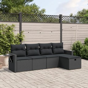 3263771 vidaXL Set mobilier de grădină cu perne, 5 piese, negru, poliratan