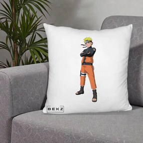 Perna Personalizata Naruto Uzumaki Portret Complet, 40x40 cm, Alb Pufos, Husa Detasabila, Perna Inclusa, BEKZ®