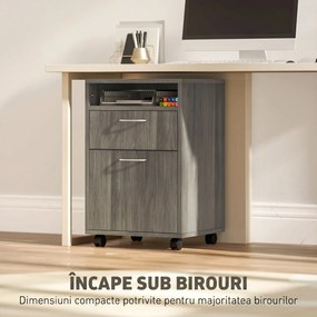 HOMCOM Dulap de Birou cu 4 Roți, Raft Deschis și 2 Sertare, Mobilier de Birou din Lemn și Metal, 40x35x60 cm, Maro | Aosom Romania