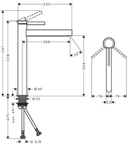 Baterie inalta de lavoar, Hansgrohe, Finoris 260, cu ventil, negru mat