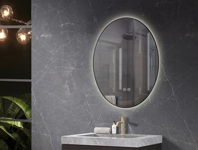 Oglindă baie, Multifuncțională, Iluminare LED, Sistem Dezaburire, rama aluminiu, 60x80 cm, Negru