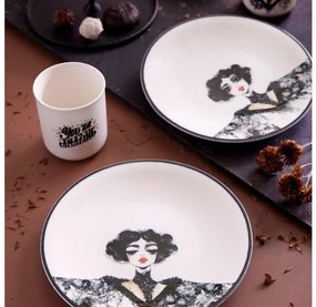 Set veselă 4 piese din porțelan, negru/alb