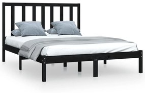 3105139 vidaXL Cadru de pat dublu, negru, 135x190 cm, lemn masiv de pin