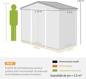 Outsunny Magazie Grădină Metalică cu Orificii de Ventilație și Ușă Culisantă Dublă pentru Grădinarit și DIY, 213x130x185 cm, Maro | Aosom Romania