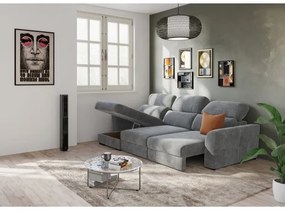 Canapea colțar extensibilă TRENTO, 3 locuri, reversibilă, cu spațiu de depozitare, gri