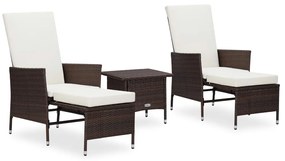 3059372 vidaXL Set mobilier relaxare grădină cu perne 3 piese maro poliratan