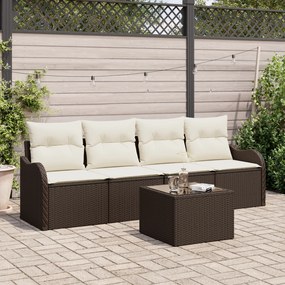 vidaXL Set de canapele pentru grădină 5 pcs Maro Rattan poli