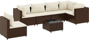 vidaXL Set mobilier de grădină cu perne, 7 piese, maro, poliratan