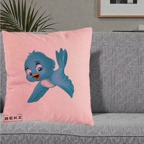 Perna Decorativa Pui de Pasare Albastru, 40x40 cm, Roz, Husa Detasabila, Perna Inclusa, BEKZ®