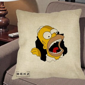 Perna Personalizata Homer Simpson Surpriza, 40x40 cm, Crem, Husa Detasabila, Perna Inclusa, BEKZ®