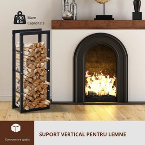 Raft pentru Lemne pentru interior/exterior, din fier, Negru, 40x25x100cm HOMCOM | Aosom Romania
